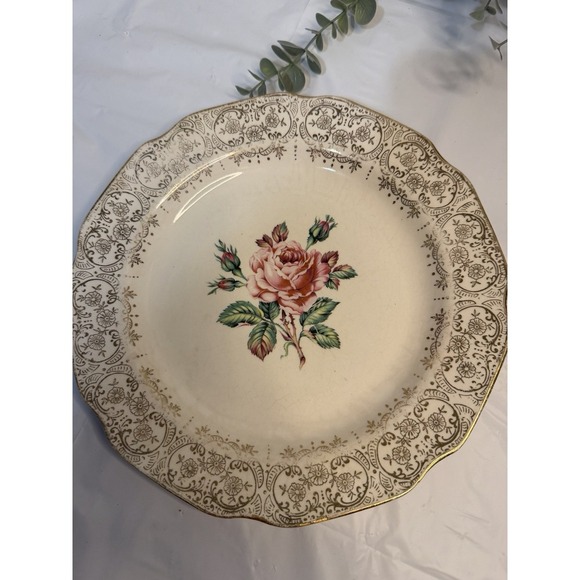 Vintage Dominion Briar Rose Dinner Plate Gold Filigree Elegant Fine China 10.5" - Picture 1 of 9